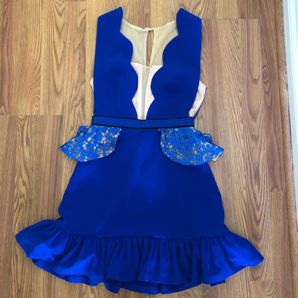 Three Floor Royal Blue and Cream Mini Dress